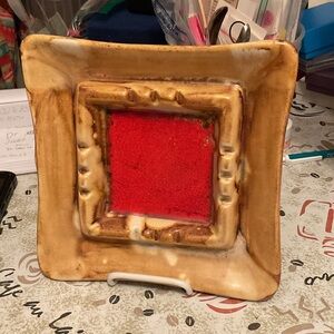 Vintage Ceramic Decorative Plate with Red Center ashtray